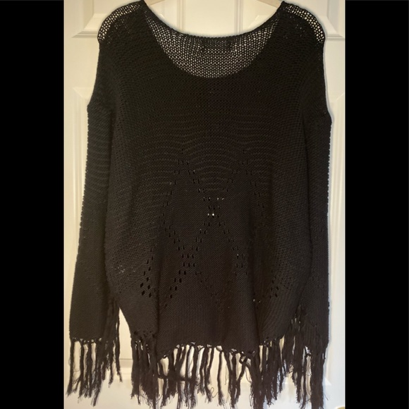 EUC Back from Bali black medium weight knit sweater with fringe. - Picture 10 of 10
